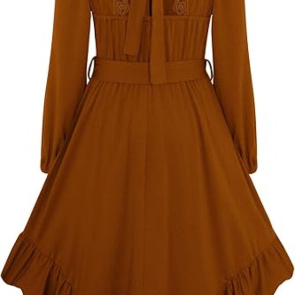 Girls Boho Long Sleeve Lace Backless Tie Dress - Picture 3 of 3